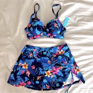 NWT Women’s Medium Floral Underwire Bikini with Skirt